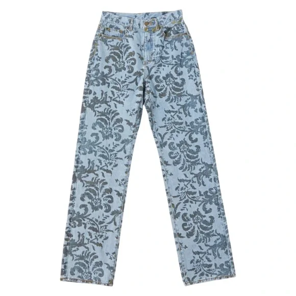 Urban Outfitters BDG High-Waisted Cowboy Jean Flocked Denim Straight Leg Size 27 - Picture 1 of 11